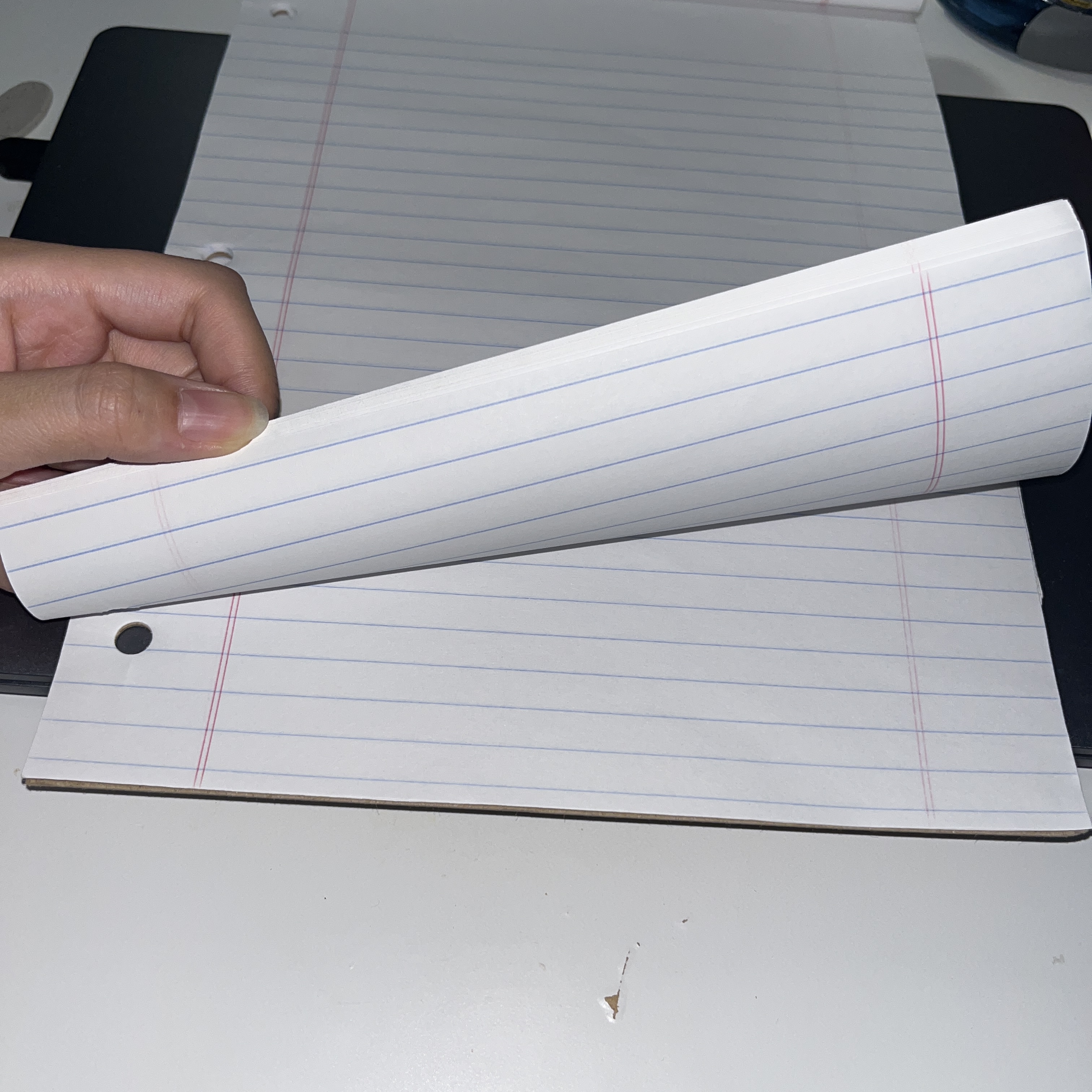 The sound of turning a book.