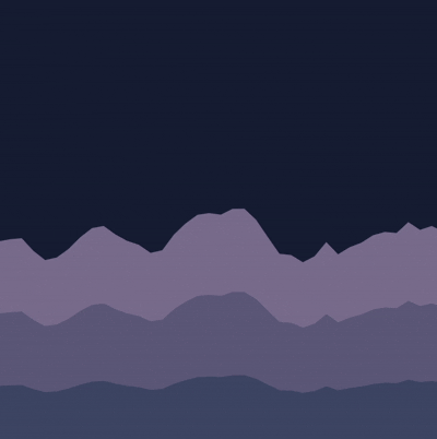 A layered mountain landscape where volume determines height and color shifts.